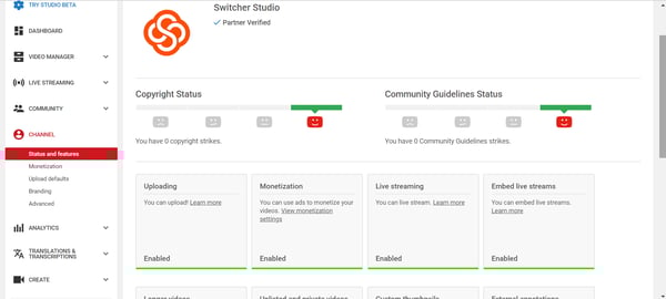 Channel tab of YouTube Studio