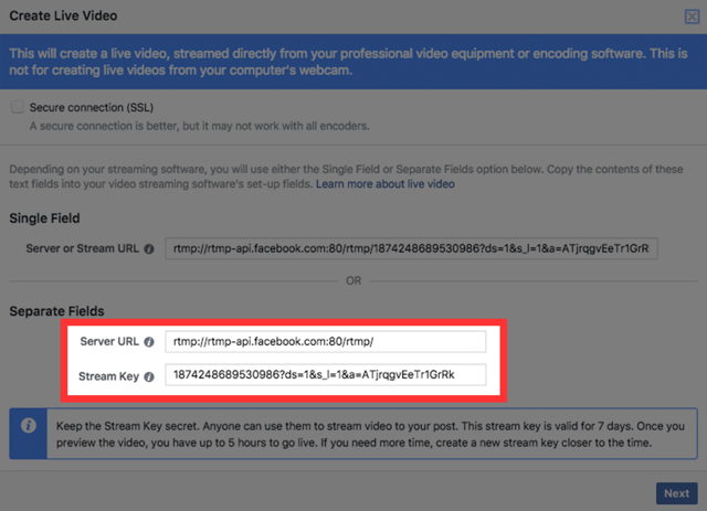 Server and Stream Key Values on Facebook Live Scheduling Server and Stream Key Values on Facebook Live Scheduling